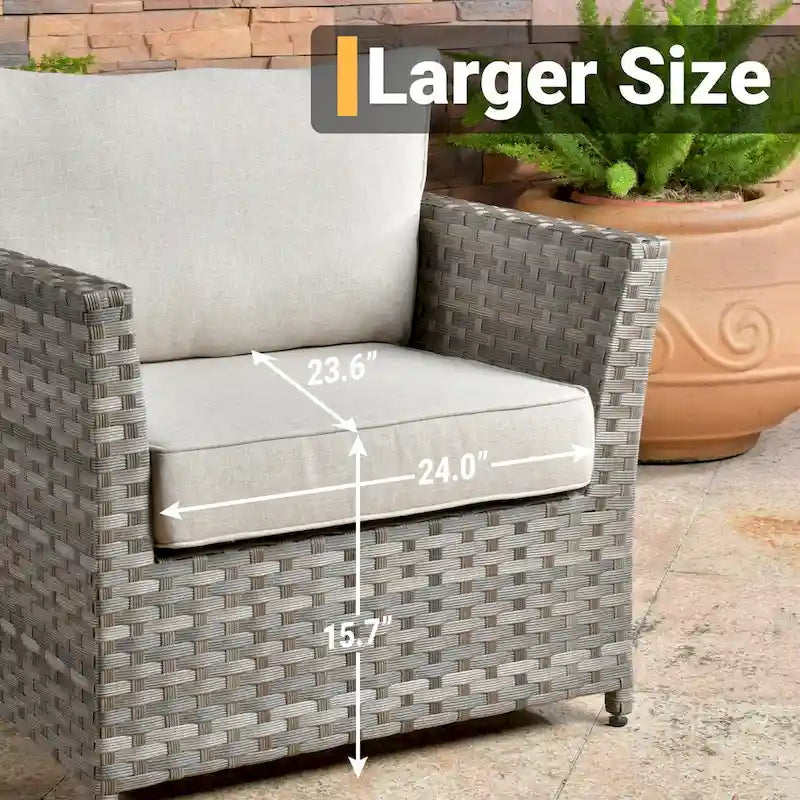 HOOOWOOO 10-piece Rattan Wicker Sectional Sofa Patio Furniture Set with Fire Pit Table