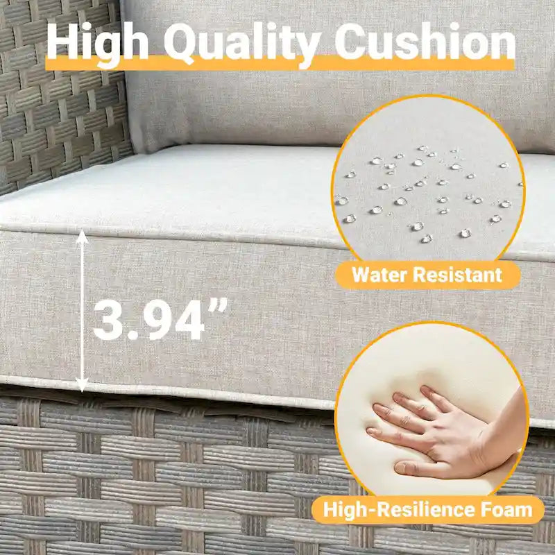 HOOOWOOO 10-piece Rattan Wicker Sectional Sofa Patio Furniture Set with Fire Pit Table