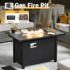 HOOOWOOO 10-piece Rattan Wicker Sectional Sofa Patio Furniture Set with Fire Pit Table