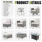 HOOOWOOO 10-piece Rattan Wicker Sectional Sofa Patio Furniture Set with Fire Pit Table