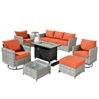 HOOOWOOO 10-piece Rattan Wicker Sectional Sofa Patio Furniture Set with Fire Pit Table