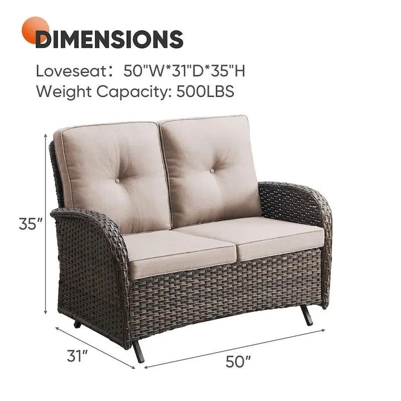 2 Seater Wicker Sofa Chai with Coffee Table - Brown