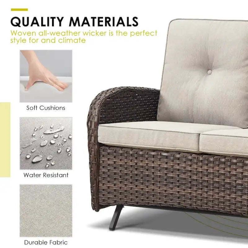 2 Seater Wicker Sofa Chai with Coffee Table - Brown