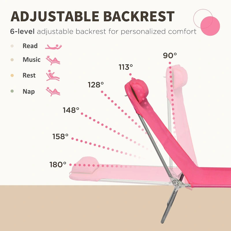 2 Piece Folding Chaise Lounge Chairs with 6-Position Reclining Back