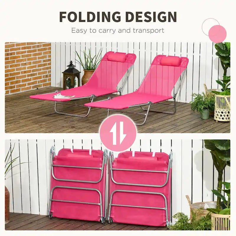 2 Piece Folding Chaise Lounge Chairs with 6-Position Reclining Back