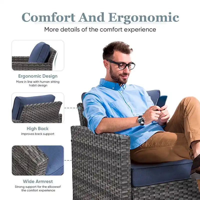 3 Piece Patio Swivel Glider Chairs Furniture Sets - Grey