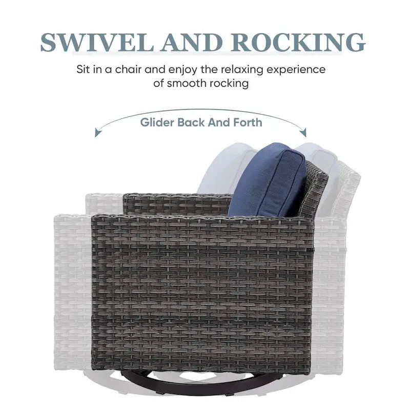 3 Piece Patio Swivel Glider Chairs Furniture Sets - Grey