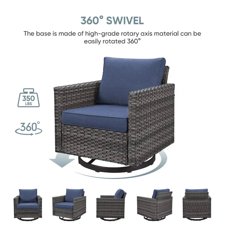 3 Piece Patio Swivel Glider Chairs Furniture Sets - Grey