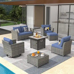 XIZZI 8-piece Outdoor Furniture Wicker Sofa Set with Fire Pit