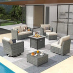 XIZZI 8-piece Outdoor Furniture Wicker Sofa Set with Fire Pit