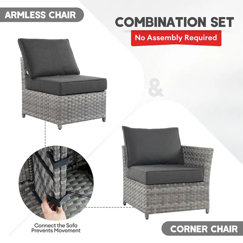 XIZZI 8-piece Outdoor Furniture Wicker Sofa Set with Fire Pit