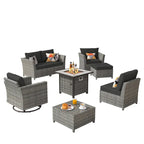 XIZZI 8-piece Outdoor Furniture Wicker Sofa Set with Fire Pit
