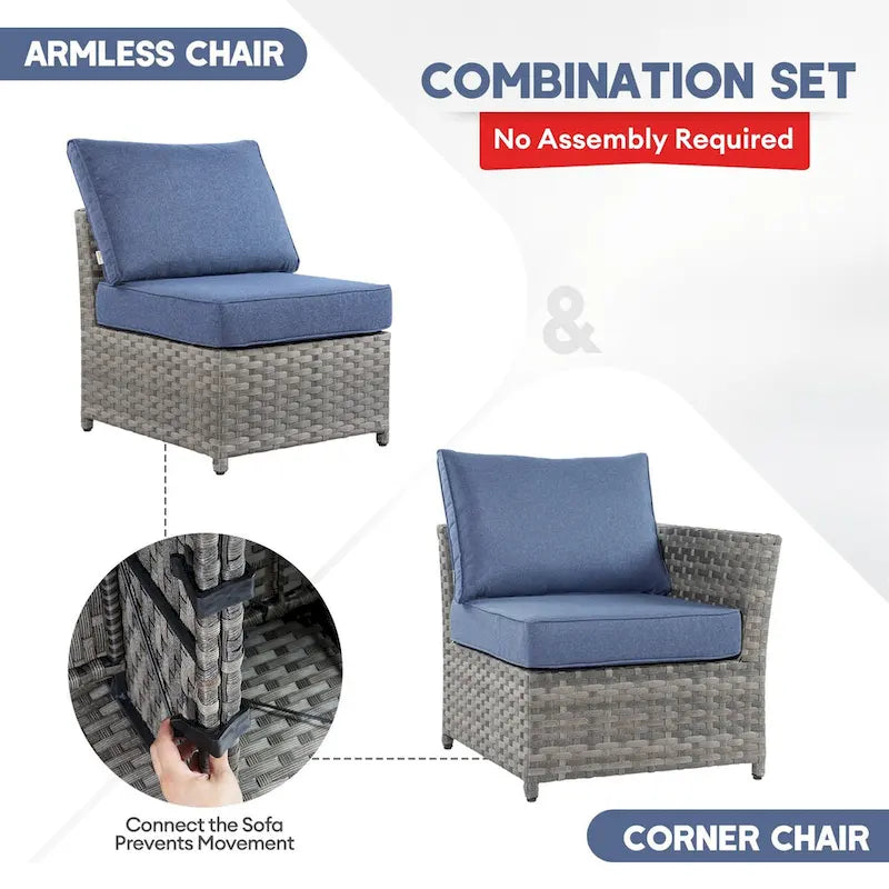 XIZZI 8-piece Outdoor Furniture Wicker Sofa Set with Fire Pit