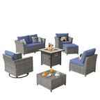 XIZZI 8-piece Outdoor Furniture Wicker Sofa Set with Fire Pit