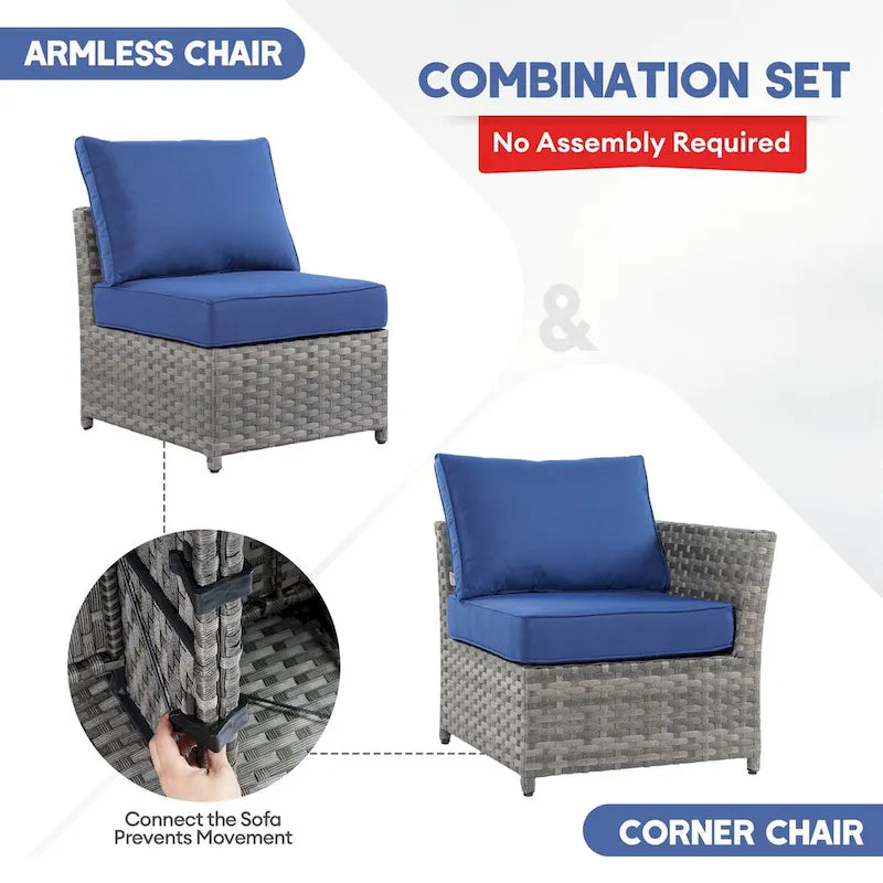 XIZZI 8-piece Outdoor Furniture Wicker Sofa Set with Fire Pit