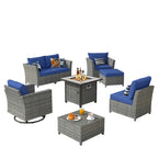 XIZZI 8-piece Outdoor Furniture Wicker Sofa Set with Fire Pit