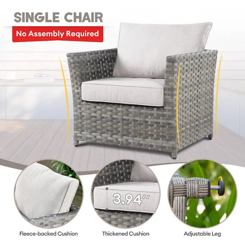 XIZZI 8-piece Outdoor Furniture Wicker Sofa Set with Fire Pit