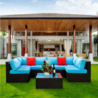 5 Pieces PE Rattan Sectional Outdoor Furniture Cushioned U Sofa Set
