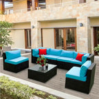 5 Pieces PE Rattan Sectional Outdoor Furniture Cushioned U Sofa Set