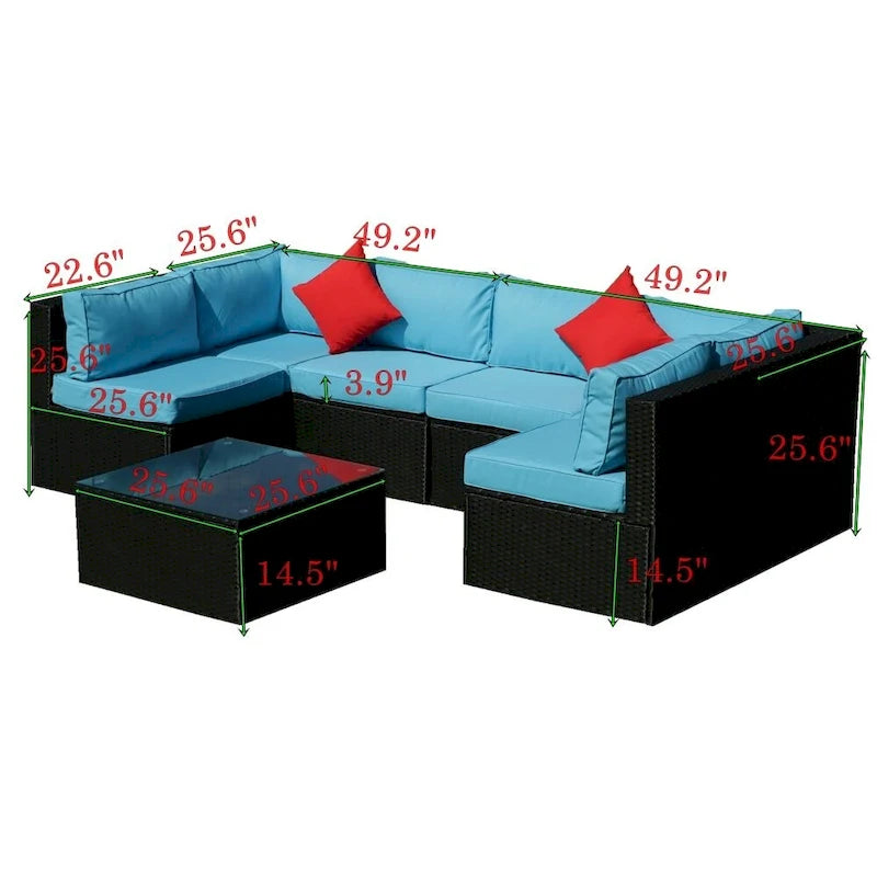 5 Pieces PE Rattan Sectional Outdoor Furniture Cushioned U Sofa Set