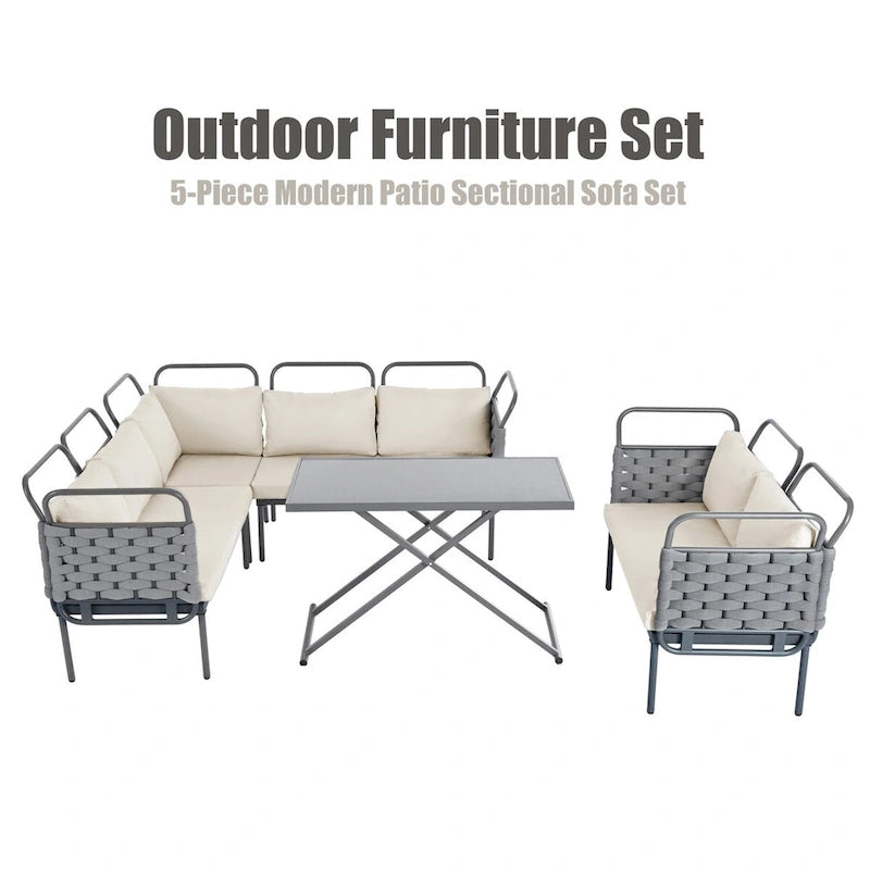 5-Piece Modern Patio Sectional Sofa Set