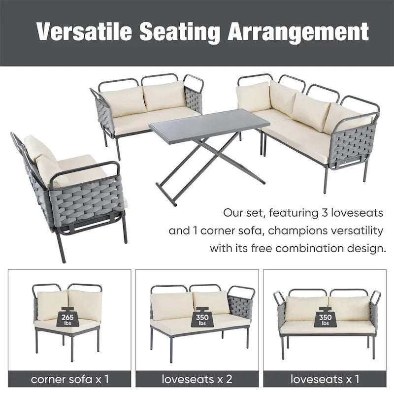5-Piece Modern Patio Sectional Sofa Set