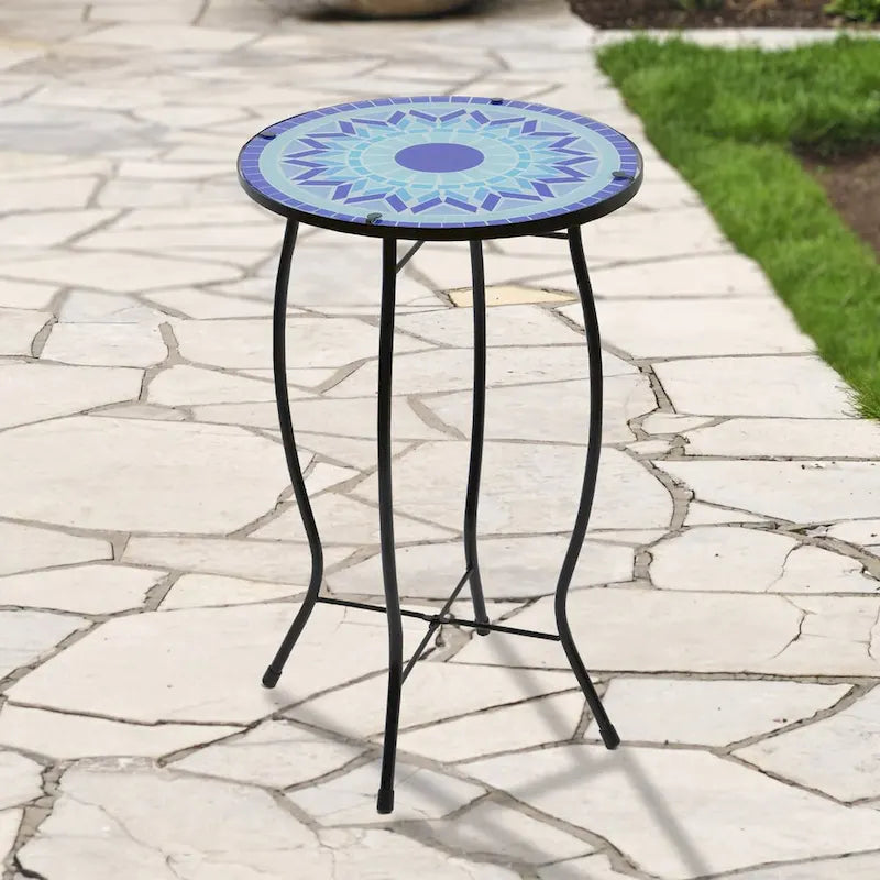 19  Blue Sun Mosaic Glass Patio Side Table