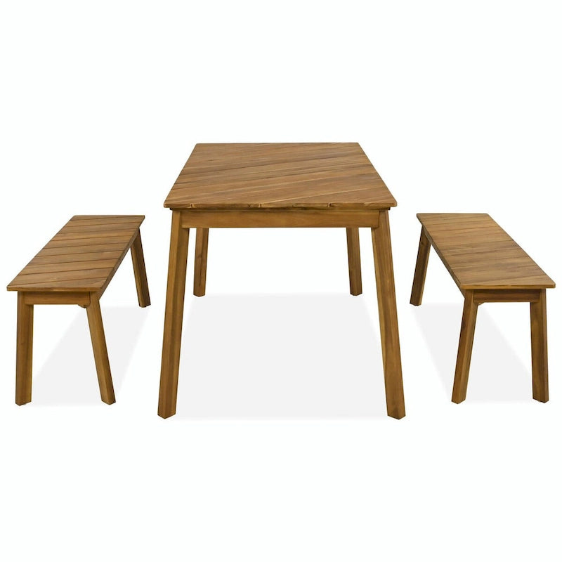3-Piece Acacia Wood Outdoor Dining Set with Benches