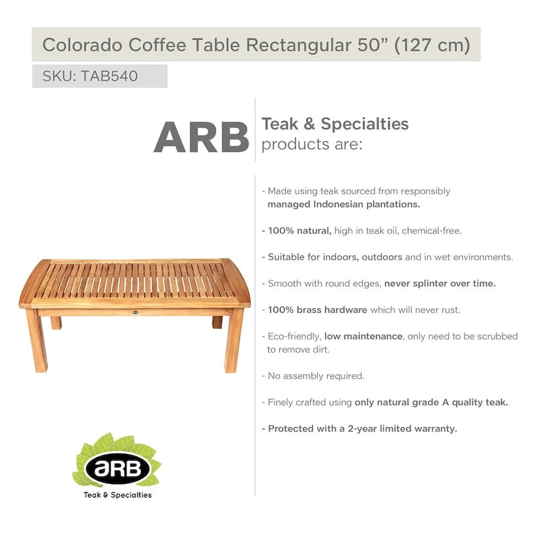 Teak Coffee Table Colorado - Rectangular 50 x 24  (125 x 60 cm)