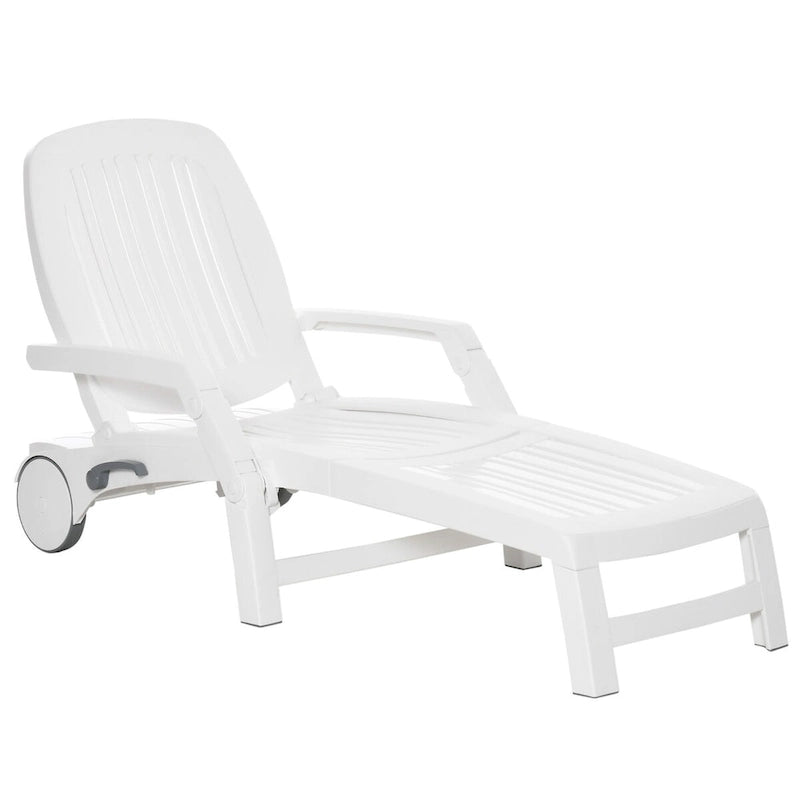 Outdoor Folding Chaise Lounge Chair with Storage Box, 5 Level Adjustable Backrest & Wheels