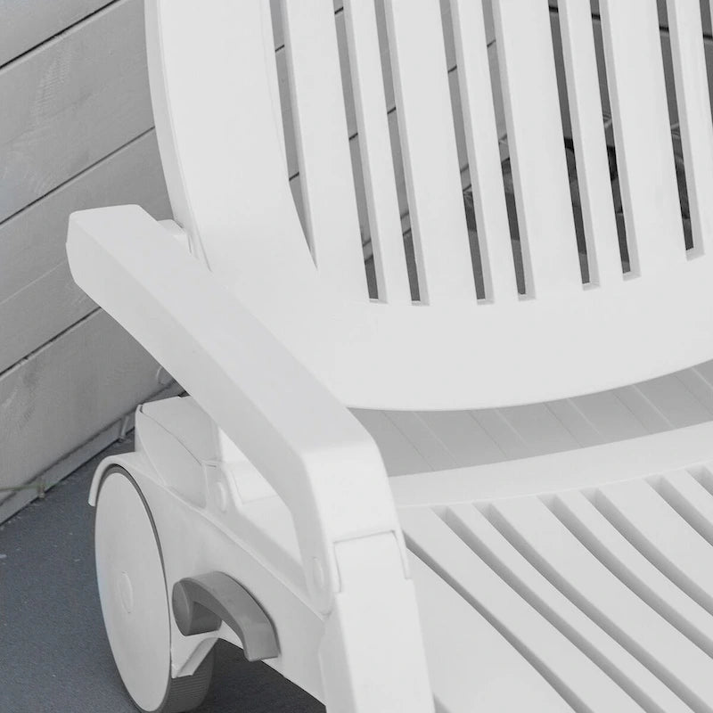 Outdoor Folding Chaise Lounge Chair with Storage Box, 5 Level Adjustable Backrest & Wheels