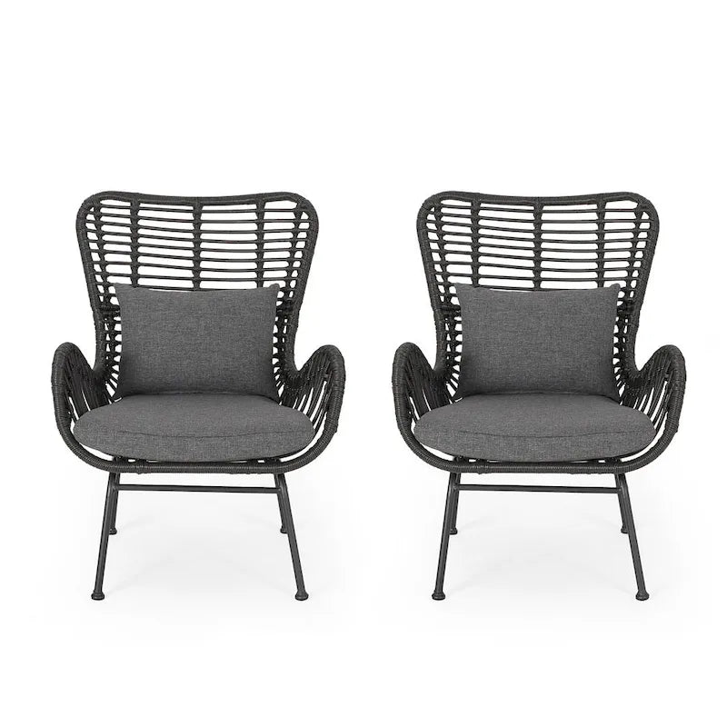 2 PCS Outdoor Modern Rattan Chair Set of 2 by Christopher Knight Home
