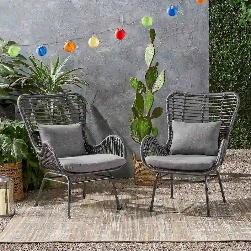 2 PCS Outdoor Modern Rattan Chair Set of 2 by Christopher Knight Home