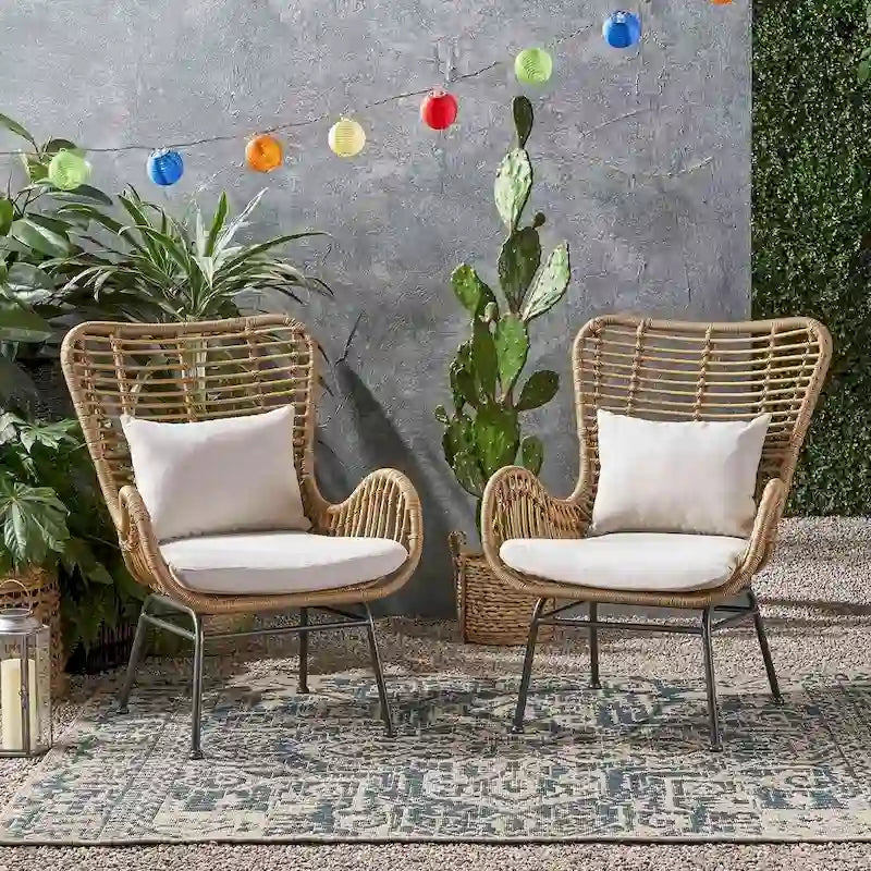 2 PCS Outdoor Modern Rattan Chair Set of 2 by Christopher Knight Home