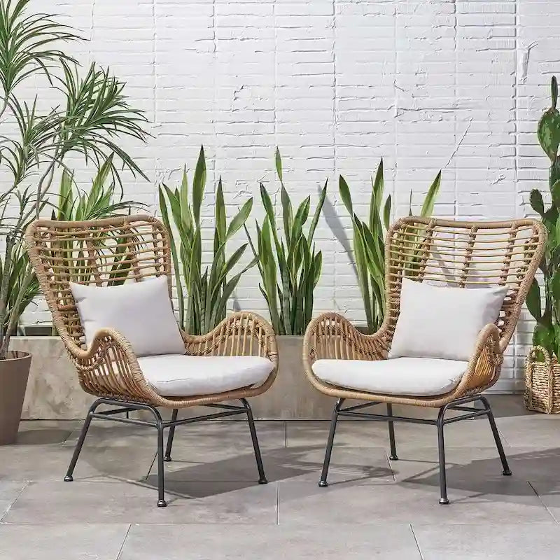 2 PCS Outdoor Modern Rattan Chair Set of 2 by Christopher Knight Home