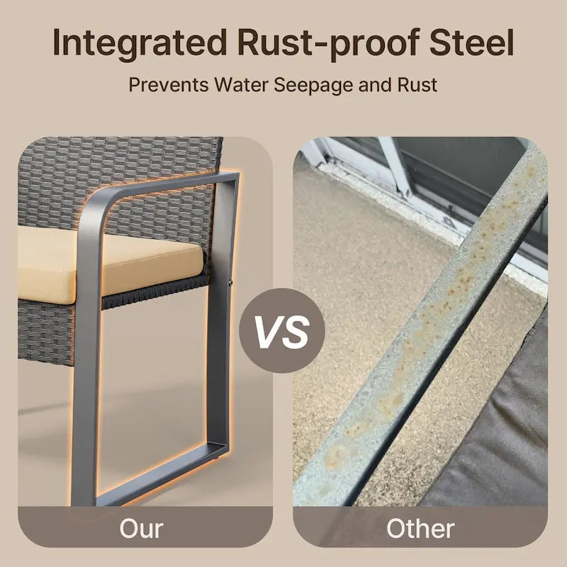 3 Pieces Patio Bistro Sets, Outdoor Rattan Conversation with Glass Table, Wicker Furniture Set with Cushion