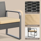 3 Pieces Patio Bistro Sets, Outdoor Rattan Conversation with Glass Table, Wicker Furniture Set with Cushion