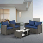 4-Piece PE Wicker Patio Conversation Set with Cushions