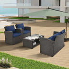 4-Piece PE Wicker Patio Conversation Set with Cushions