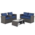 4-Piece PE Wicker Patio Conversation Set with Cushions