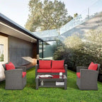 4-Piece PE Wicker Patio Conversation Set with Cushions