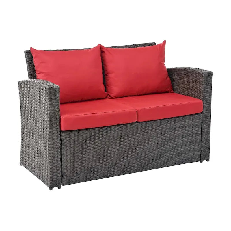 4-Piece PE Wicker Patio Conversation Set with Cushions