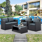 4-Piece PE Wicker Patio Conversation Set with Cushions