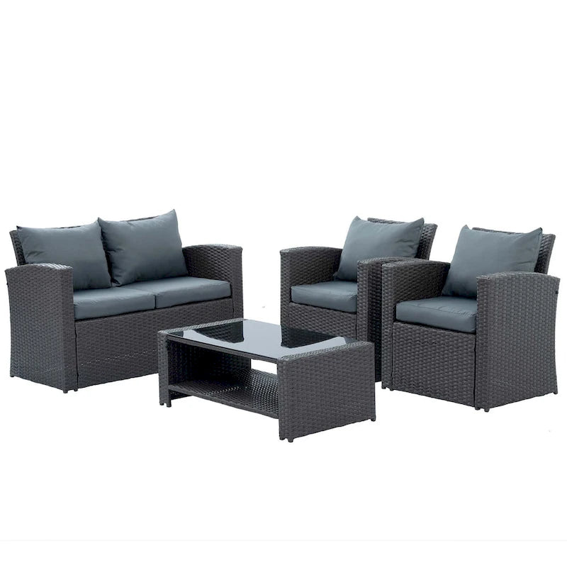 4-Piece PE Wicker Patio Conversation Set with Cushions