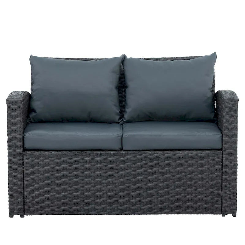 4-Piece PE Wicker Patio Conversation Set with Cushions