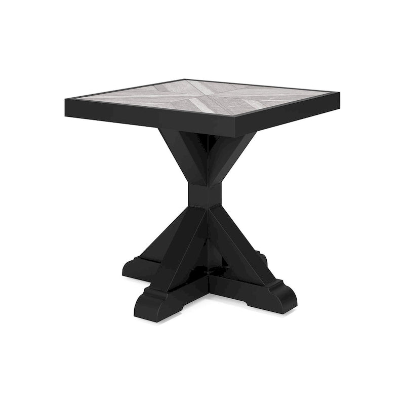 Tira 22 Inch Outdoor Side End Table, Tile Top, Black, Light Gray Finish