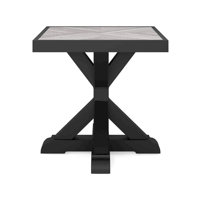 Tira 22 Inch Outdoor Side End Table, Tile Top, Black, Light Gray Finish