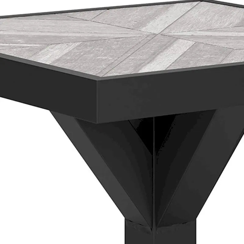 Tira 22 Inch Outdoor Side End Table, Tile Top, Black, Light Gray Finish