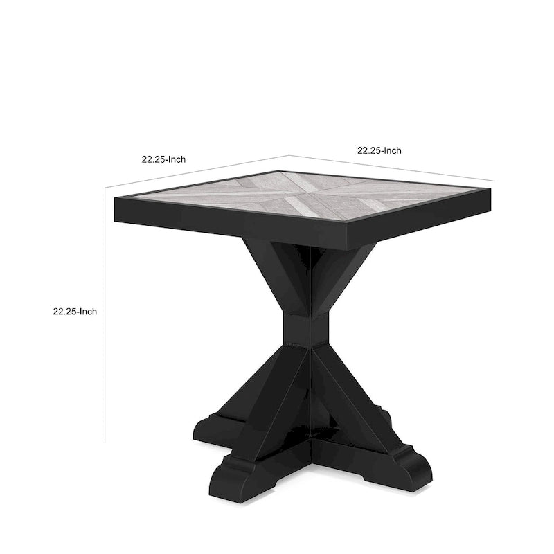 Tira 22 Inch Outdoor Side End Table, Tile Top, Black, Light Gray Finish
