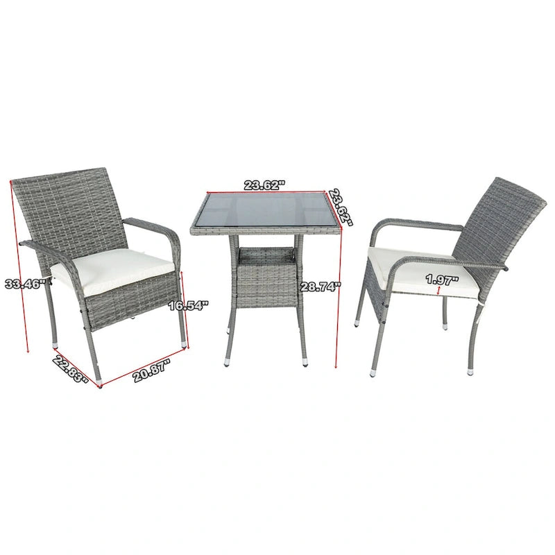 3 Piece Patio Wicker Conversation Set